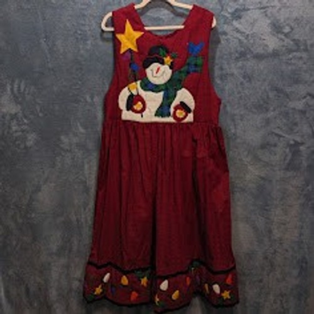 Vintage Christmas Snowman Gingham Jumper Dress Red Black Plaid Joy Midi 90s Flaw